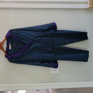 Vintage Green & Purple Paisley Victoria Secret Satin Pajama Set sz Medium gold